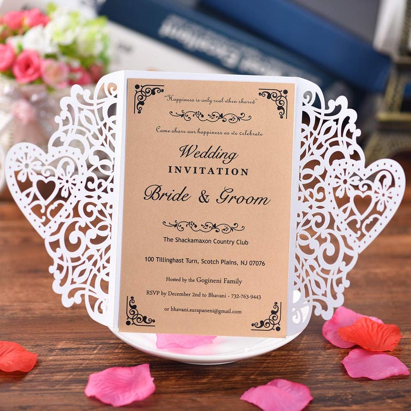 FOMTOR White Laser Cut Wedding Invitations Kits 50 Packs Laser Cut Wedding Invitations with Blank Printable Cards and Envelopes for Birthday Parties - Image 3